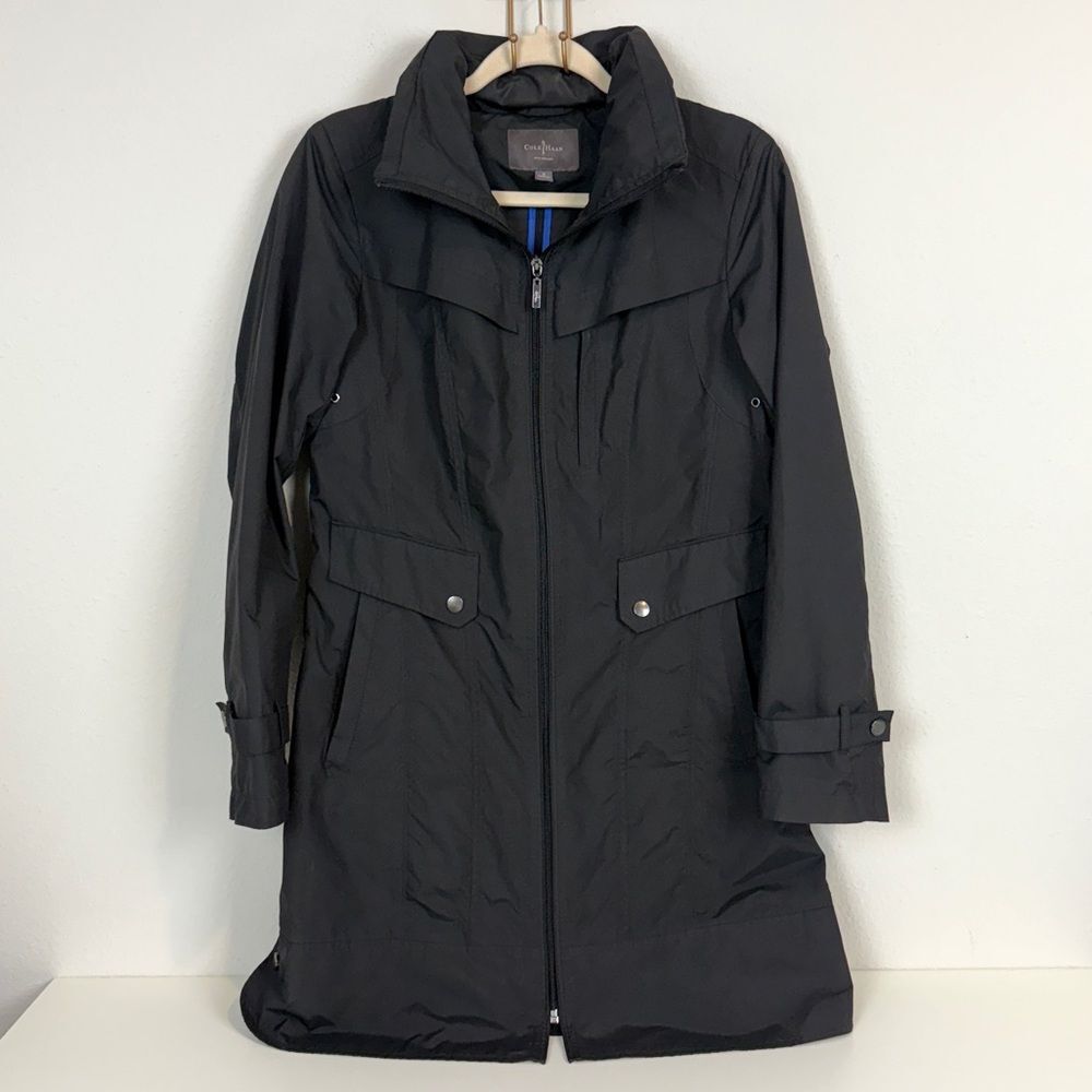 Cole Haan Black Packable Rain Jacket Convertible Hood S